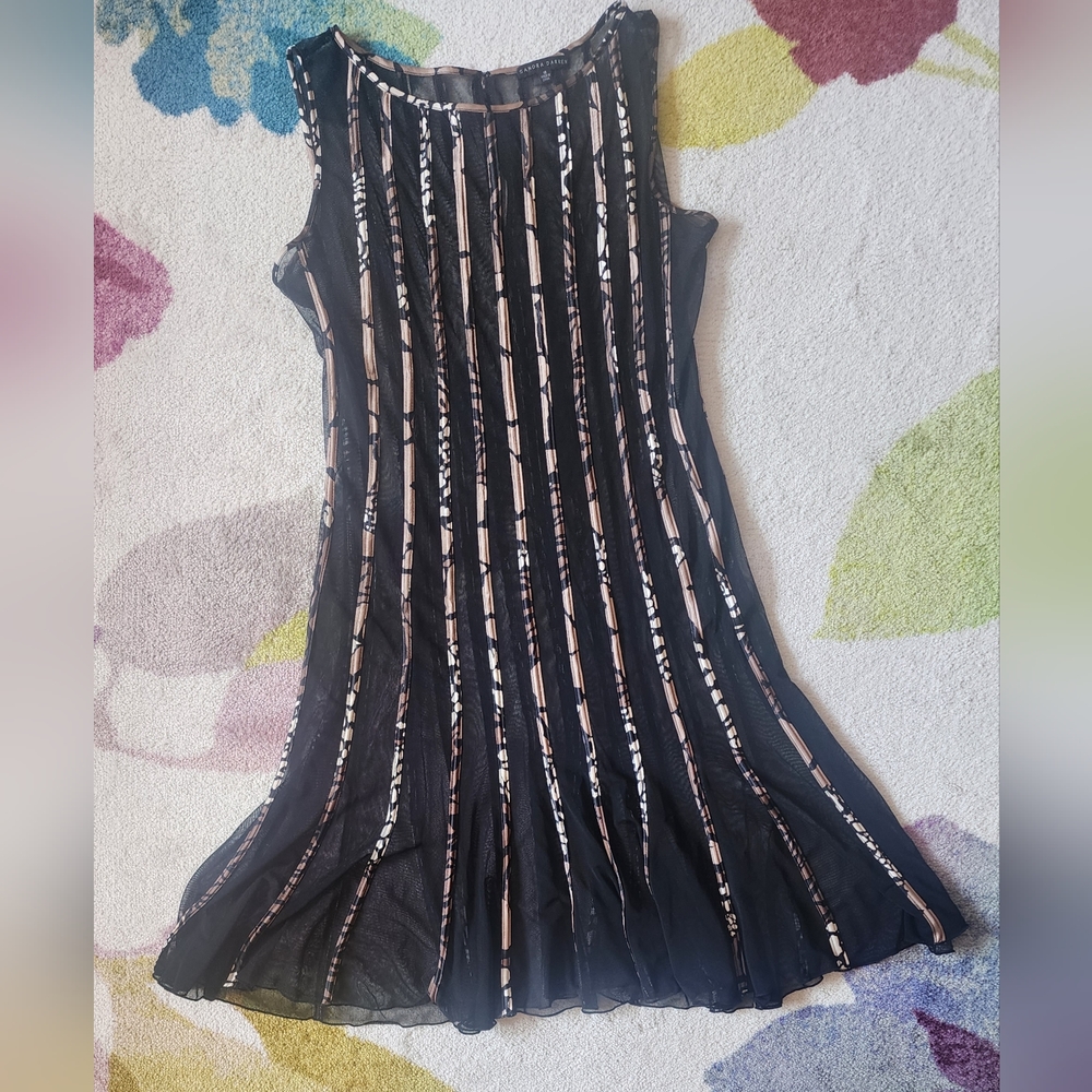 Sandra Darren, Sleeveless, Black Semi Sheer Dress,  Scoopneck Sz 16